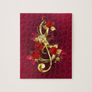 Golden Treble Cleve mit Rose Blume