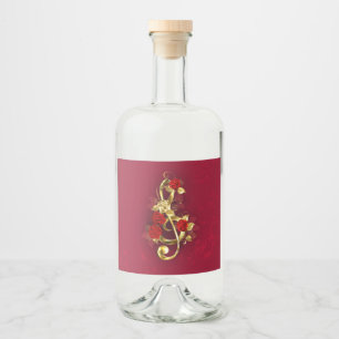 Golden Treble Cleve mit Rose Blume Alkoholflaschenetikett