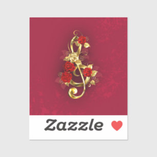 Golden Treble Cleve mit Rose Blume Aufkleber