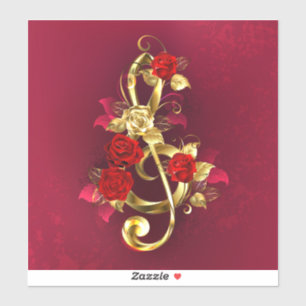 Golden Treble Cleve mit Rose Blume Aufkleber