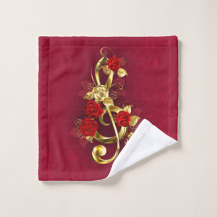 Golden Treble Cleve mit Rose Blume Badhandtuch Set