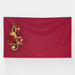 Golden Treble Cleve mit Rose Blume Banner