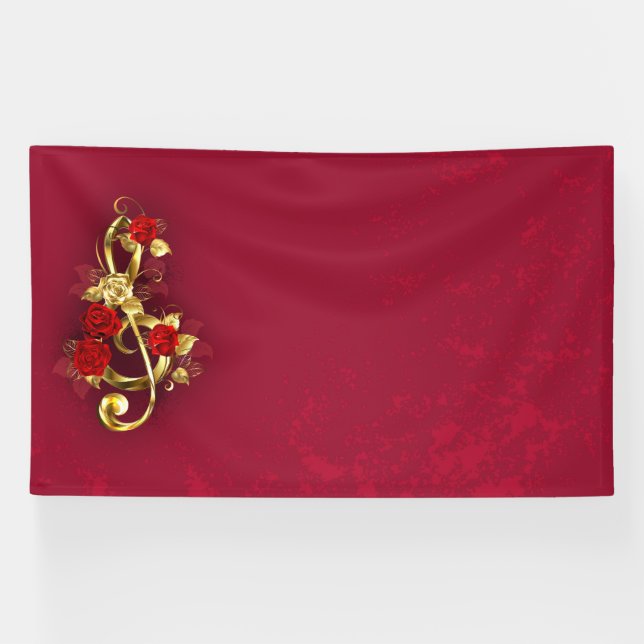 Golden Treble Cleve mit Rose Blume Banner (Horizontal)