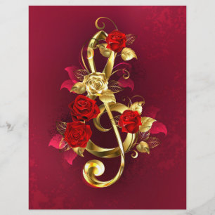 Golden Treble Cleve mit Rose Blume Briefbogen