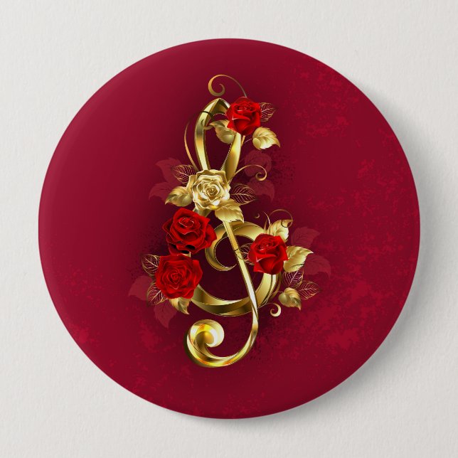 Golden Treble Cleve mit Rose Blume Button (Vorderseite)