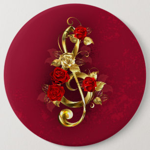 Golden Treble Cleve mit Rose Blume Button