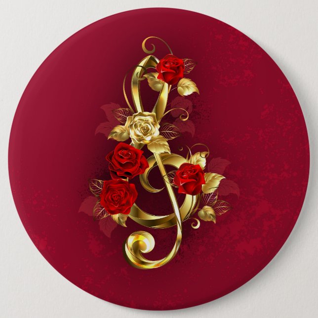 Golden Treble Cleve mit Rose Blume Button (Vorderseite)