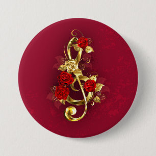 Golden Treble Cleve mit Rose Blume Button