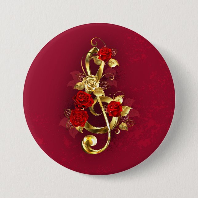 Golden Treble Cleve mit Rose Blume Button (Vorderseite)