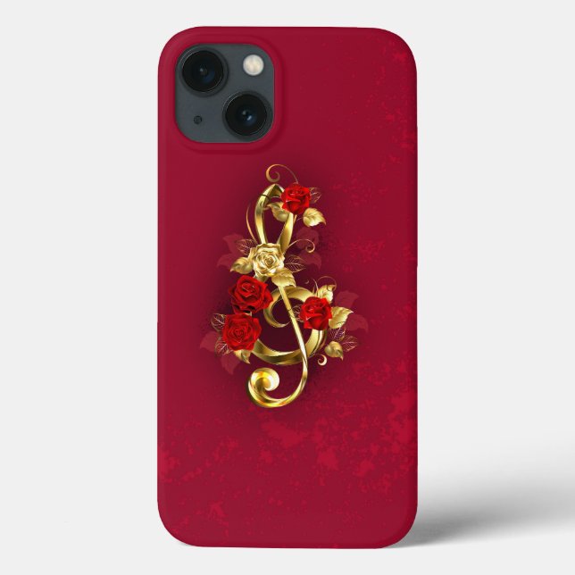 Golden Treble Cleve mit Rose Blume Case-Mate iPhone Hülle (Rückseite)