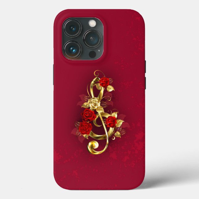 Golden Treble Cleve mit Rose Blume Case-Mate iPhone Hülle (Rückseite)
