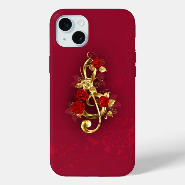 Golden Treble Cleve mit Rose Blume Case-Mate iPhone Hülle (Rückseite)