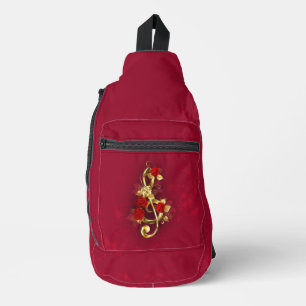 Golden Treble Cleve mit Rose Blume Crossbody Bag