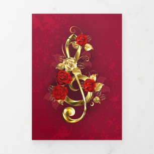 Golden Treble Cleve mit Rose Blume Dreifach Gefaltete Karte