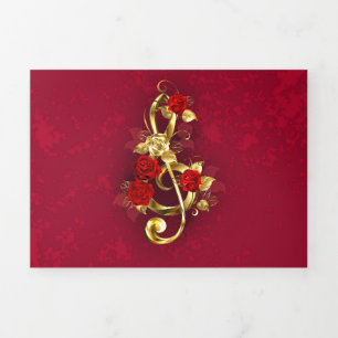 Golden Treble Cleve mit Rose Blume Dreifach Gefaltete Urlaubskarte