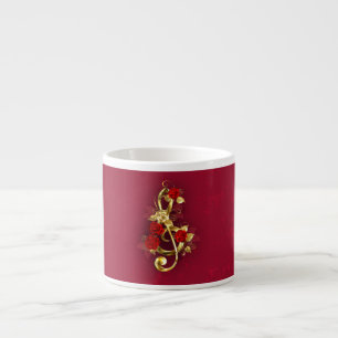 Golden Treble Cleve mit Rose Blume Espressotasse