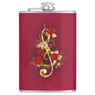 Golden Treble Cleve mit Rose Blume Flachmann