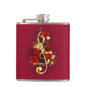 Golden Treble Cleve mit Rose Blume Flachmann