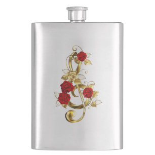 Golden Treble Cleve mit Rose Blume Flachmann