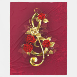 Golden Treble Cleve mit Rose Blume Fleecedecke