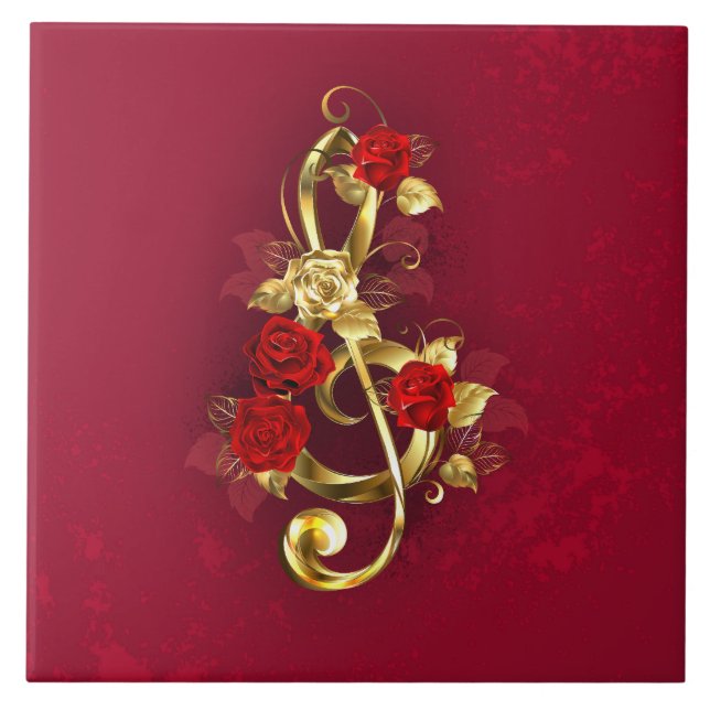 Golden Treble Cleve mit Rose Blume Fliese (Vorderseite)