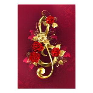 Golden Treble Cleve mit Rose Blume Fotodruck