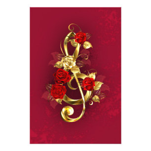 Golden Treble Cleve mit Rose Blume Fotodruck