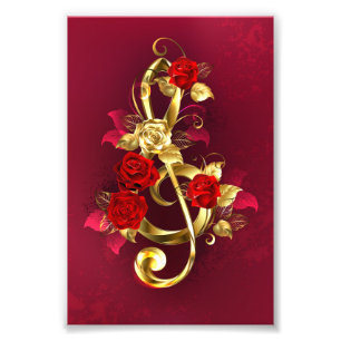 Golden Treble Cleve mit Rose Blume Fotodruck