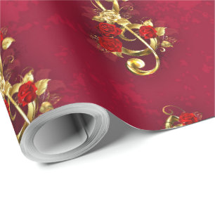 Golden Treble Cleve mit Rose Blume Geschenkpapier