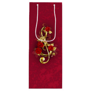Golden Treble Cleve mit Rose Blume Geschenktüte Für Weinflaschen