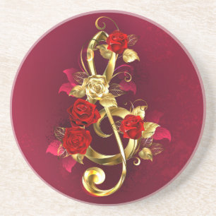 Golden Treble Cleve mit Rose Blume Getränkeuntersetzer