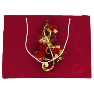 Golden Treble Cleve mit Rose Blume Große Geschenktüte