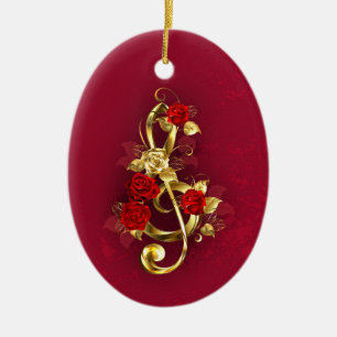 Golden Treble Cleve mit Rose Blume Keramik Ornament