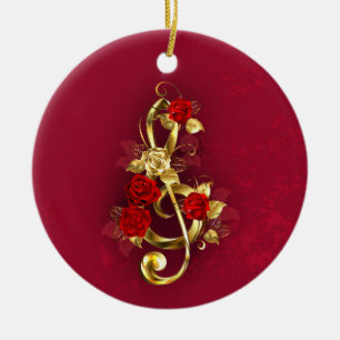 Golden Treble Cleve mit Rose Blume Keramik Ornament