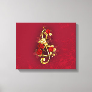 Golden Treble Cleve mit Rose Blume Leinwanddruck
