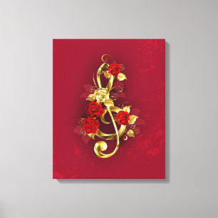 Golden Treble Cleve mit Rose Blume Leinwanddruck