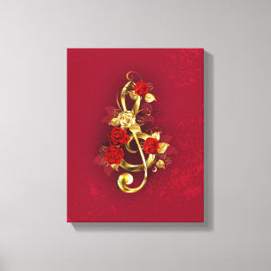 Golden Treble Cleve mit Rose Blume Leinwanddruck