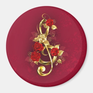 Golden Treble Cleve mit Rose Blume Magnet