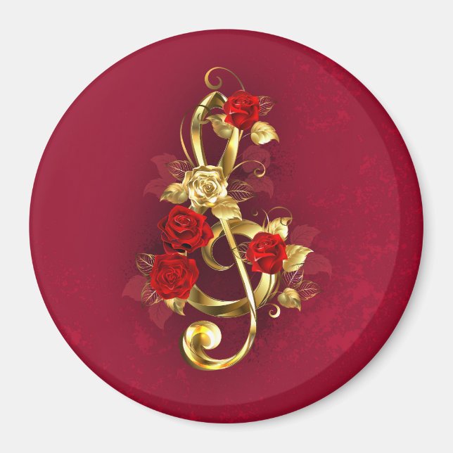 Golden Treble Cleve mit Rose Blume Magnet (Vorne)