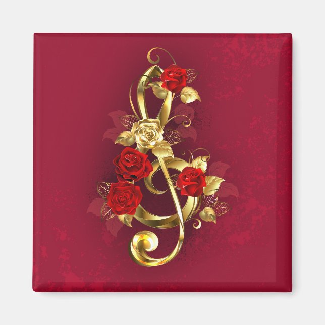 Golden Treble Cleve mit Rose Blume Magnet (Vorne)