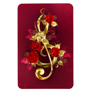 Golden Treble Cleve mit Rose Blume Magnet