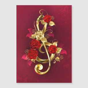 Golden Treble Cleve mit Rose Blume Magneteinladung