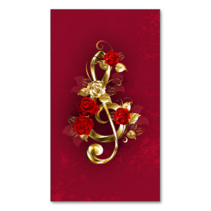 Golden Treble Cleve mit Rose Blume Magnetische Visitenkarte