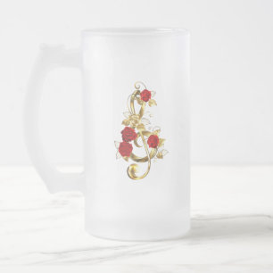 Golden Treble Cleve mit Rose Blume Mattglas Bierglas