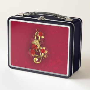 Golden Treble Cleve mit Rose Blume Metall Brotdose