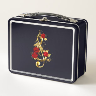 Golden Treble Cleve mit Rose Blume Metall Brotdose