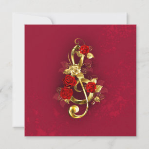 Golden Treble Cleve mit Rose Blume Mitteilungskarte