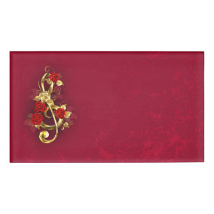 Golden Treble Cleve mit Rose Blume Namenschild