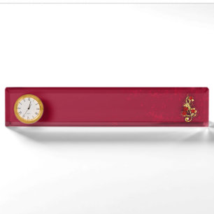 Golden Treble Cleve mit Rose Blume Namensplakette