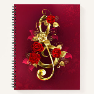 Golden Treble Cleve mit Rose Blume Notizbuch